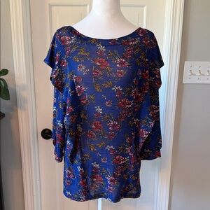 Free People Floral Blue and Red Blouse